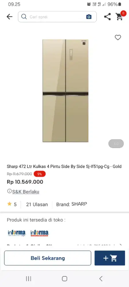 PROMO KREDIT SHARP 472 LTR KULKAS 4 PINTU SBS