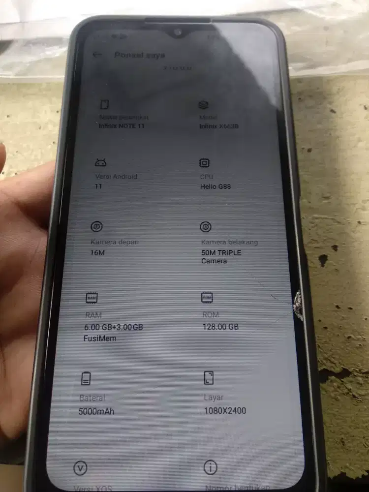 Hp infinix note 11 nfc ram 6+3/128 mnus retak 2 helai