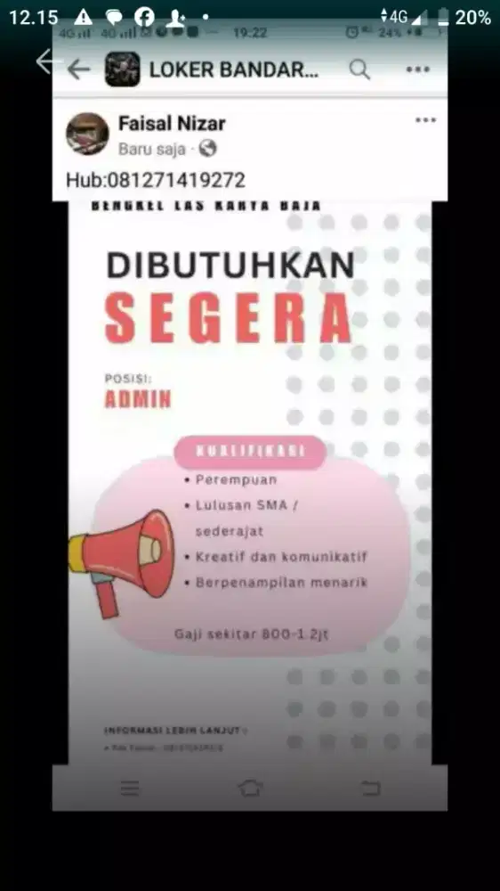 Dibutuhkan wanita Admin Bengkel