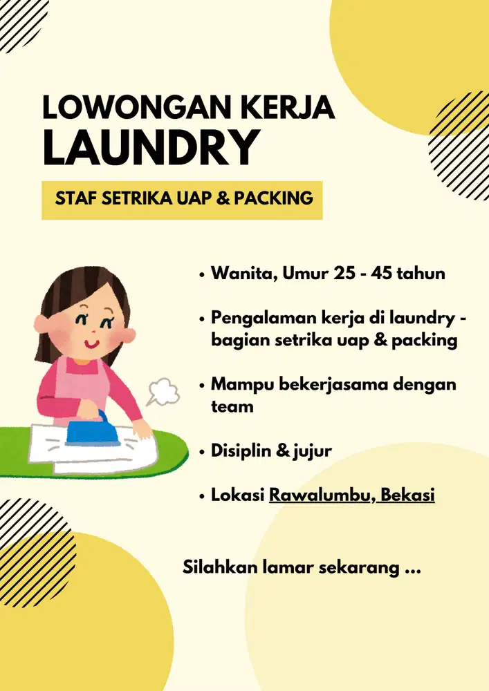 LOWONGAN KERJA LAUNDRY - BAG. SETRIKA DAN PACKING