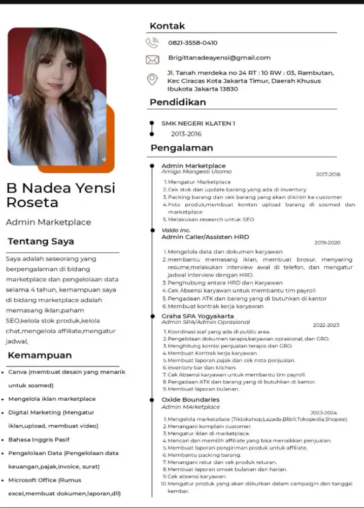 Cari Kerja Pengalaman Admin Marketplace