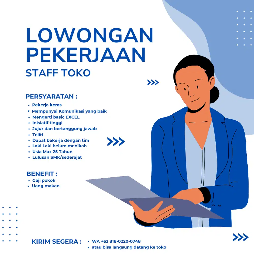 Dibutuhkan staff toko kaca & aksesori alumunium