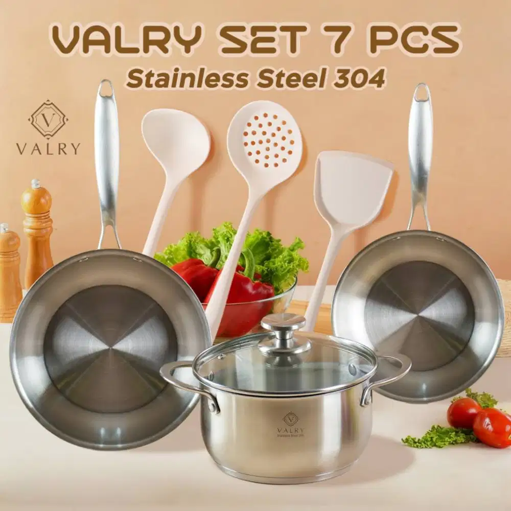 VALRY 7PCS Panci Set Stainless SUS304 Wajan 3 Layer Steel Casserole
