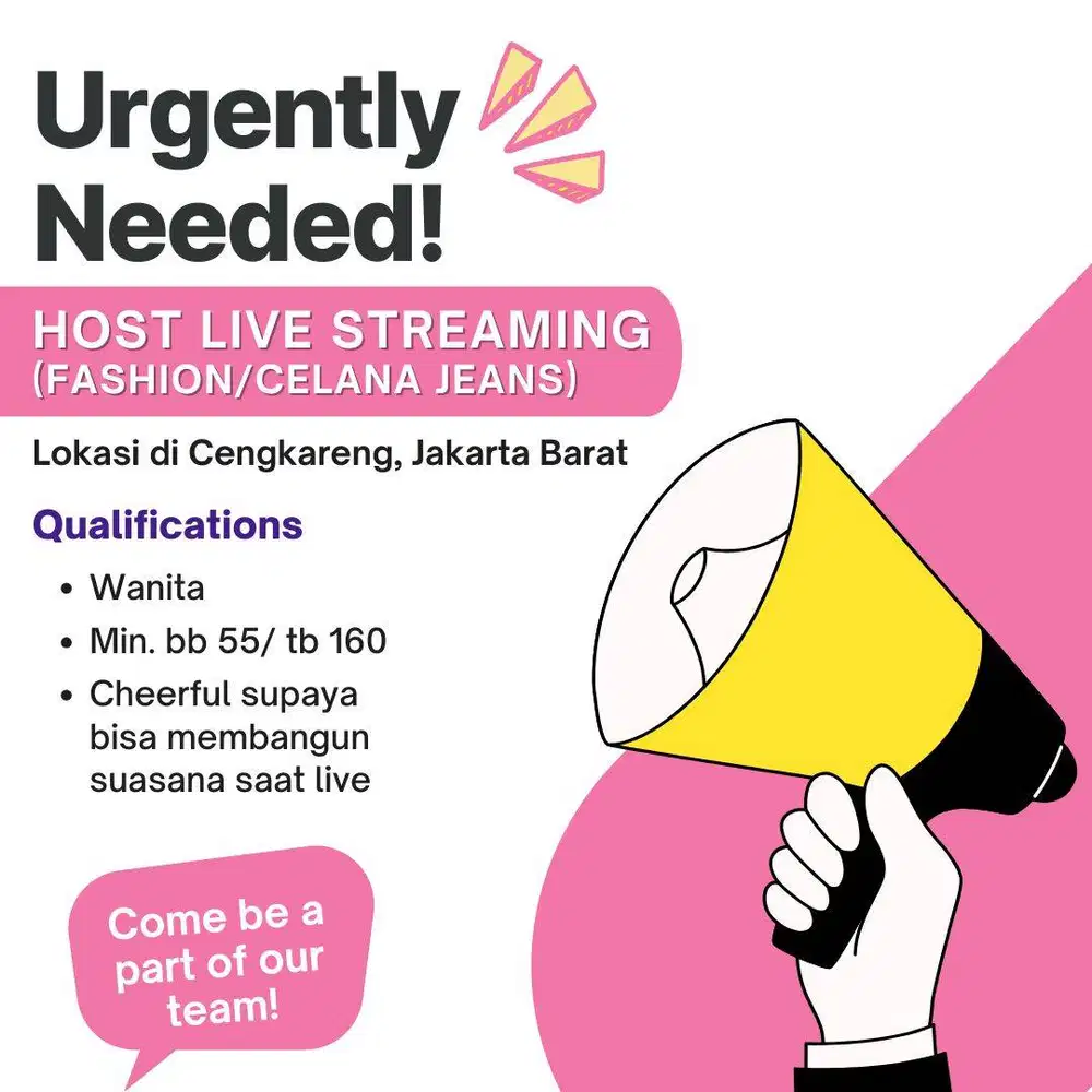 DIBUTUHKAN CEPAT HOST LIVE STREAMING PEREMPUAN FASHION CELANA JEANS