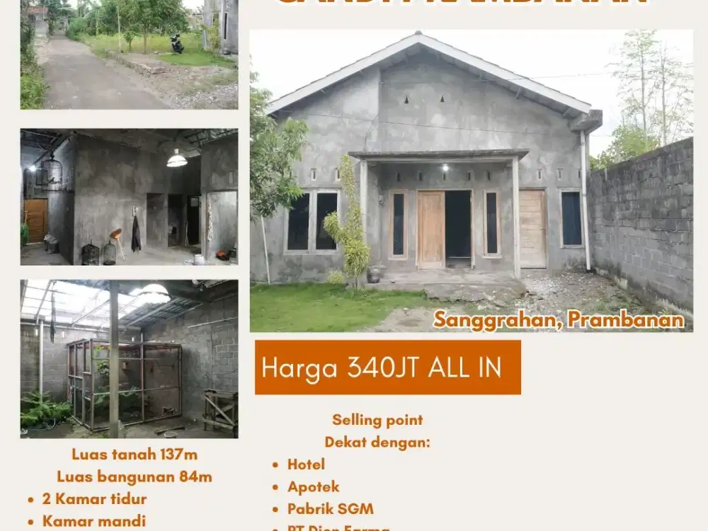 DIJUAL RUMAH 70% JADI TYPE 84 TIMUR CANDI PRAMBANAN