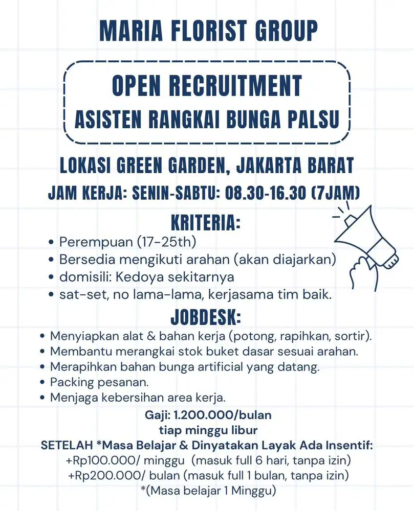 Loker wanita Produksi Florist