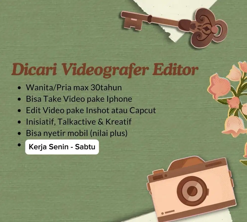 Dicari Videografer & Editor