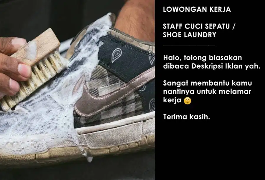 Lowongan kerja untuk Shoe Technician / Cuci Sepatu Bsd City Serpong