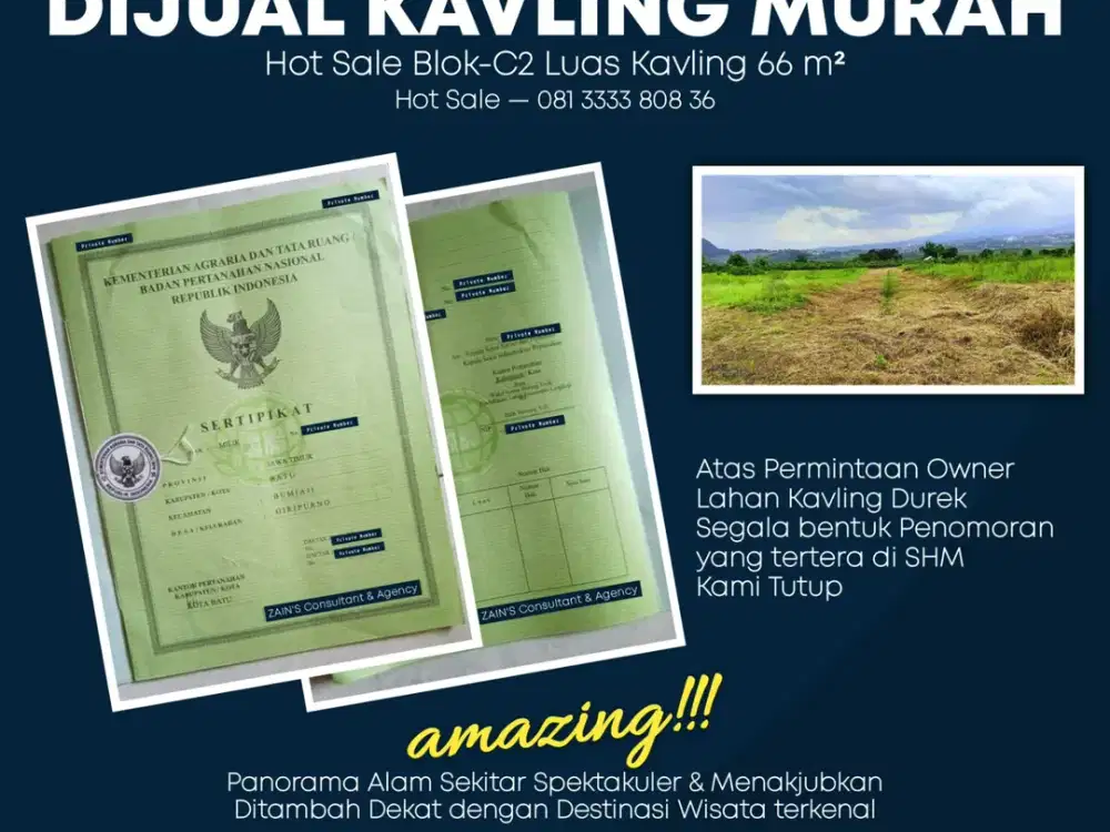 PROMO CASH Kavling Murah SHM di Kota Batu - Dekat BALOGA