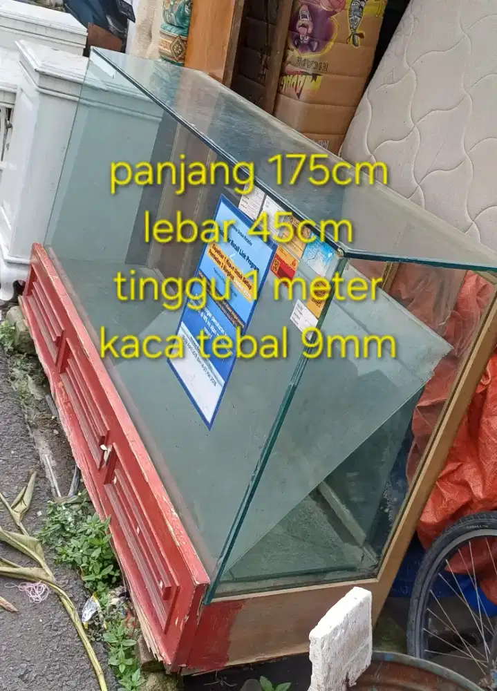 rak kaca lemari etalase meja 175cm x 45cm x 100cm tebal 9mm