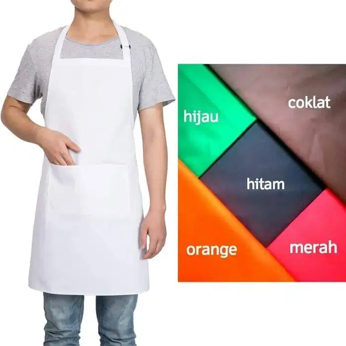 Celemek Apron Import Katun Cotton Putih White Dapur Masak Semua Warna