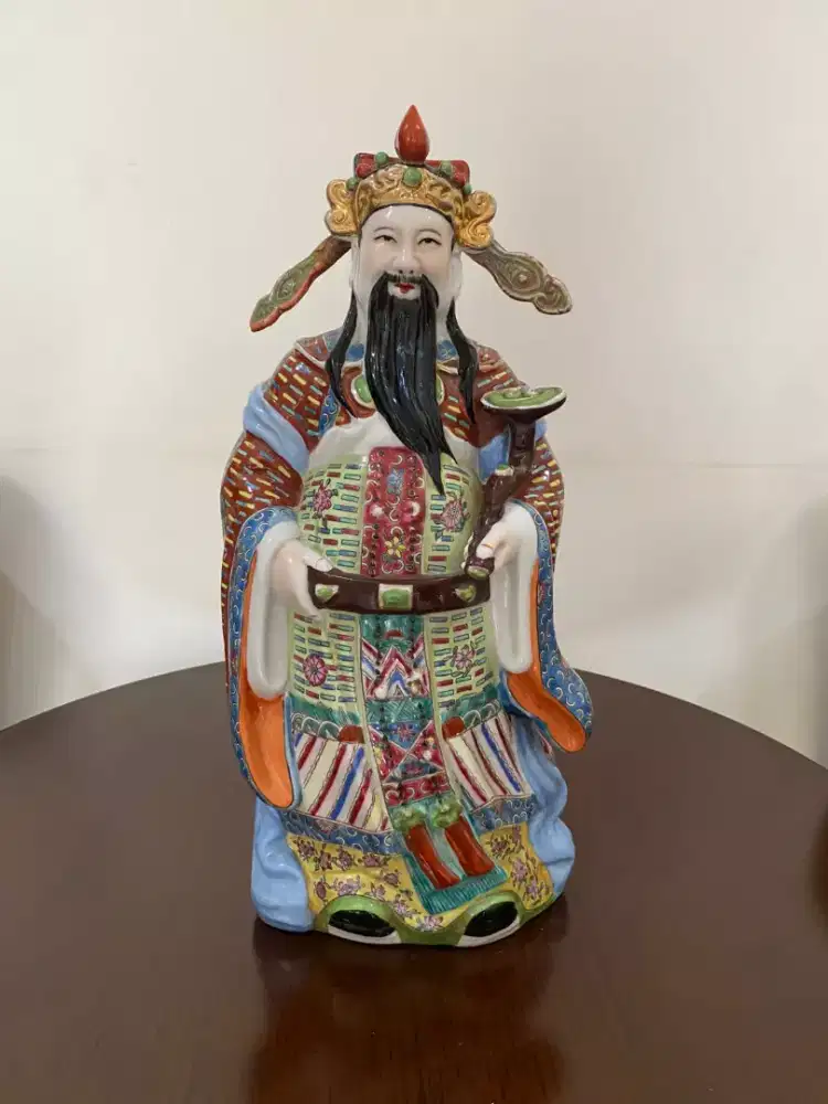 Patung Porselen Dewa Rezeki /Caishen, Figur Chinese Vintage,Warna Full