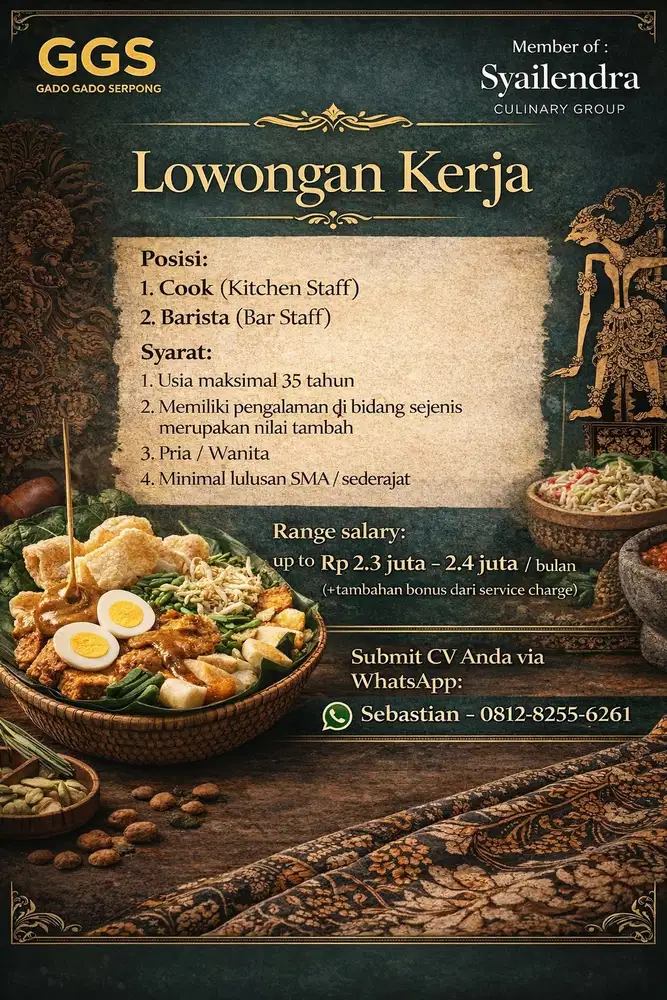 Lowongan Kerja Cook dan Barista di Gading Serpong, Tangerang