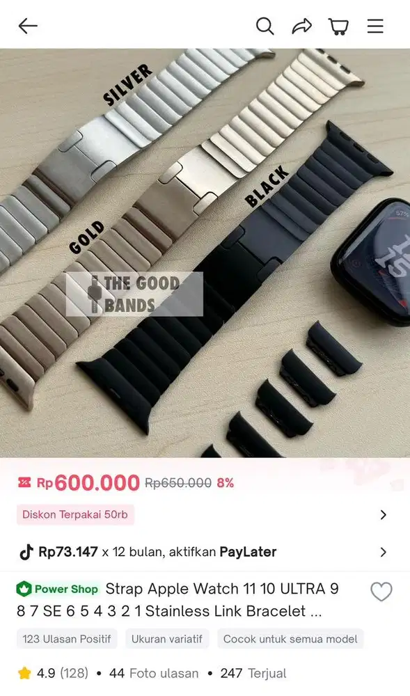 Stainless Link Bracelet Apple Watch 45/46mm Black Mulus