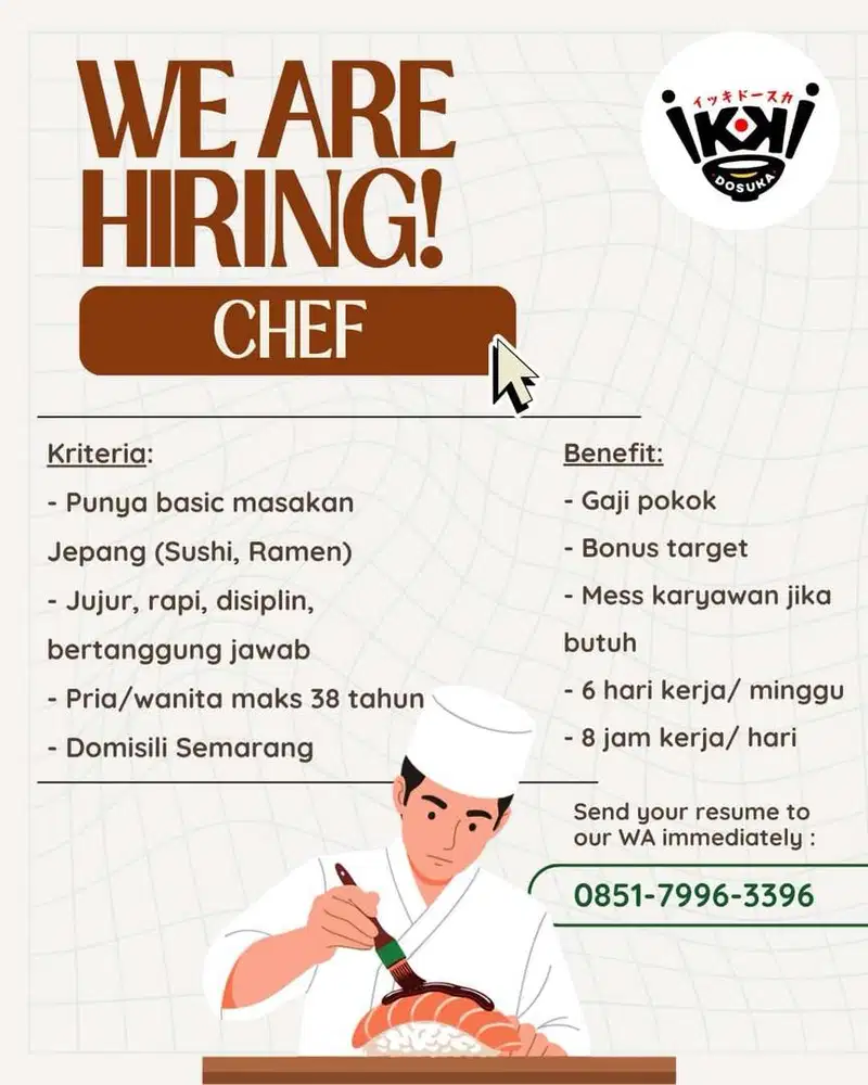 Chef / Cooks IKKIDOSUKA Japanese food (Ramen & Sushi)