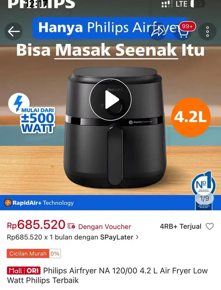 Philips Airfryer NA 120/00 4.2 L Air Fryer Low Watt