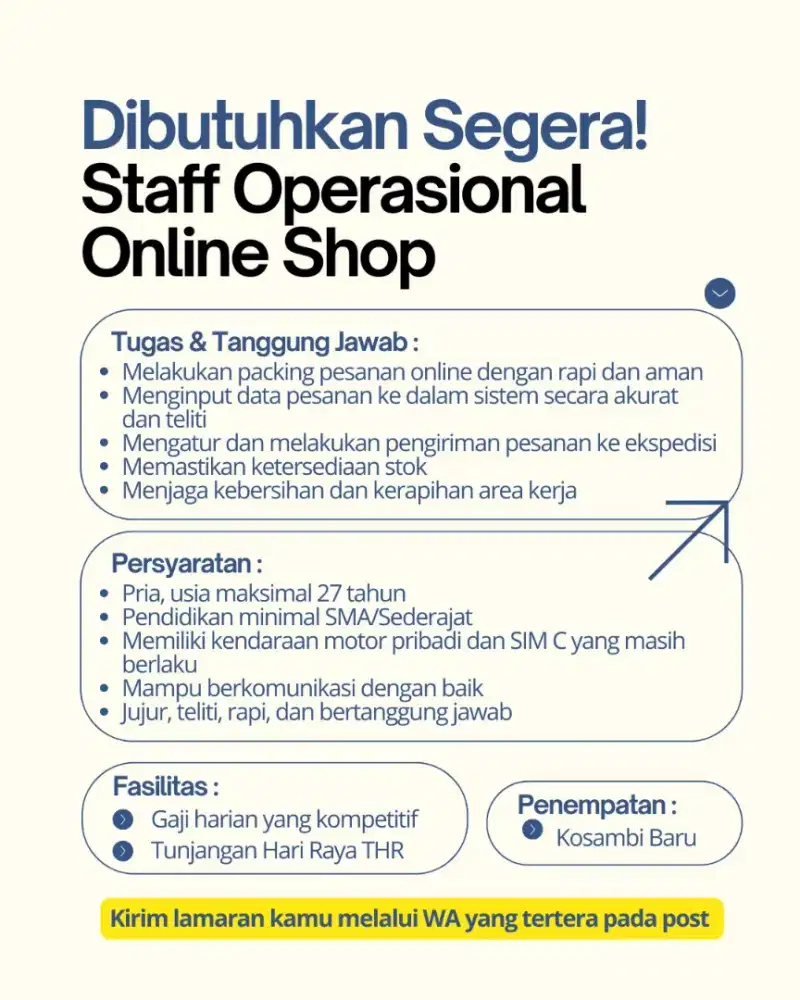Lowongan Pekerjaan: Staff Operasional Toko