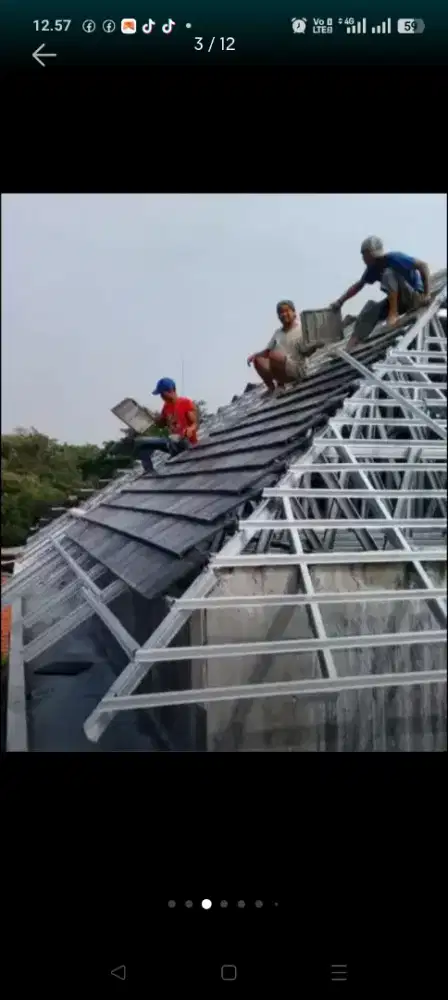 Kanopi alderon singel pelapon rangka 12m PVC terpsang prbaik atap bcor