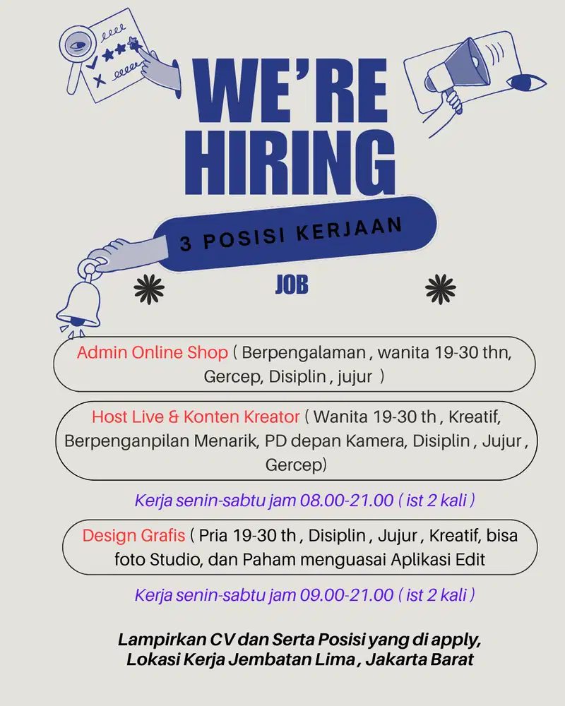 Dicari Cepat , admin Olshop dan Design Grafis