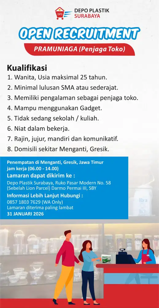 LOWONGAN KERJA PENJAGA TOKO PLASTIK