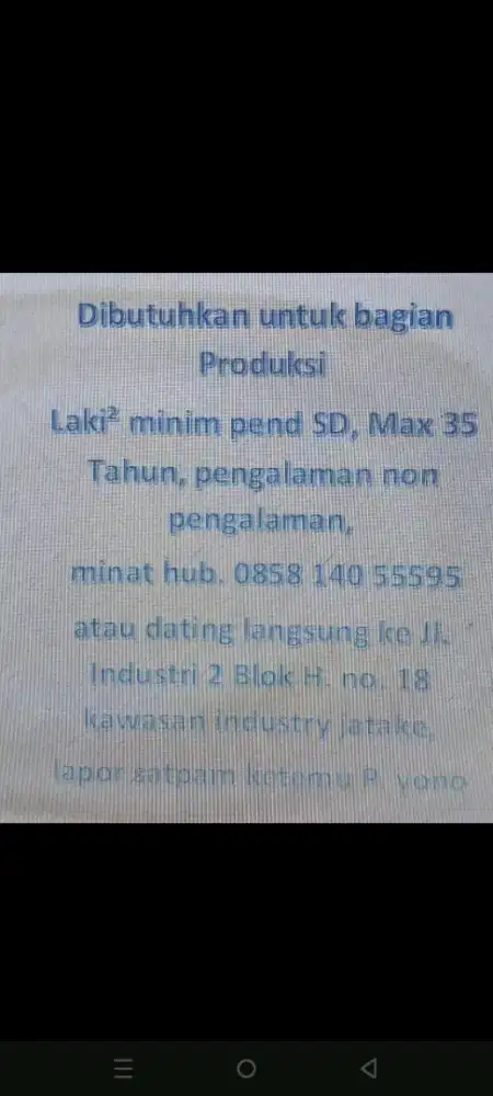 Dibutuhkan Operator Produksi