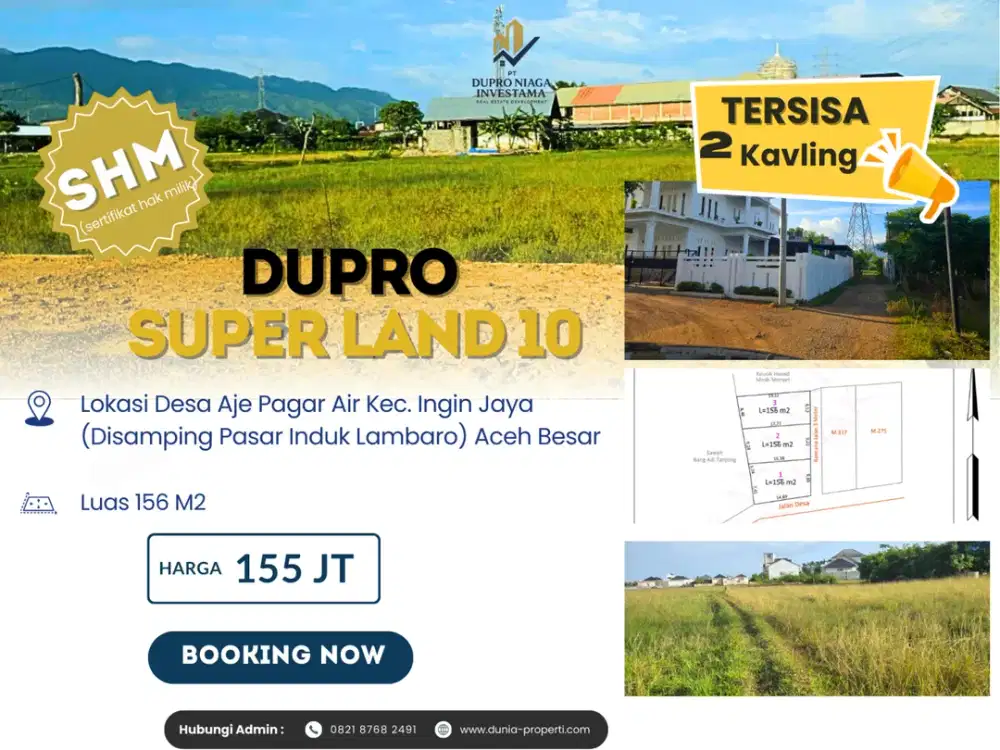 Dijual Kavling SHM Strategis DUPRO SUPER LAND 10 – Ajee Pagar Air, Aceh Besar