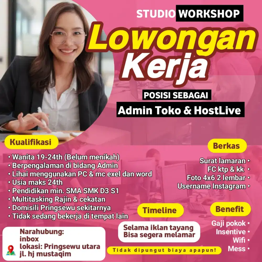 Loker admin dan host segera