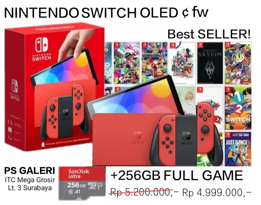NINTENDO SWITCH OLED ¢fw +256GB Full Game NEW YEAR SALE