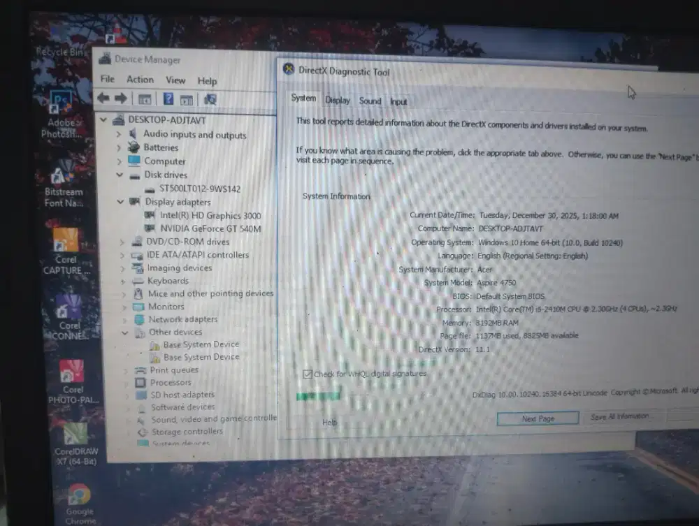 Laptop Acer 4750 dabelvga