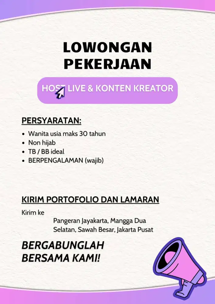 LOWONGAN KERJA HOST LIVE & KONTEN KREATOR
