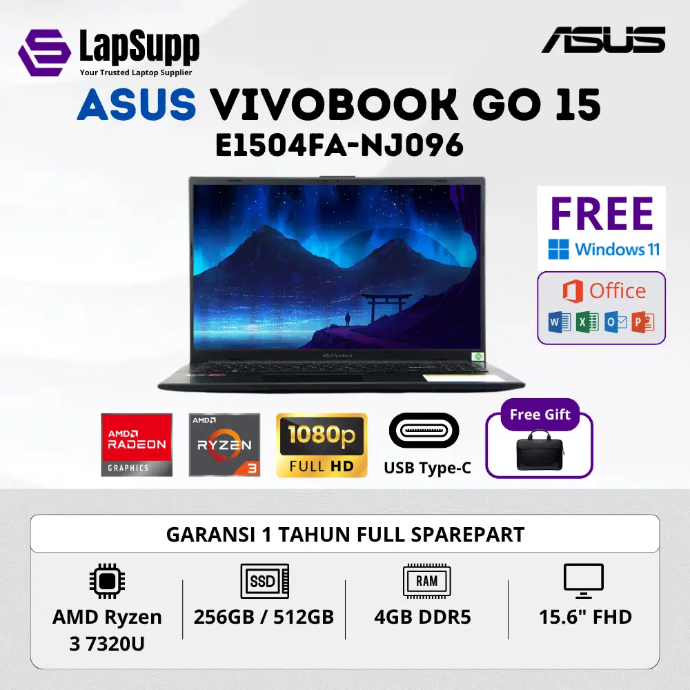 ASUS VIVOBOOK GO 15 E1504FA NJ096 RYZEN 3 7320U 4GB 256GB AMD RADEON
