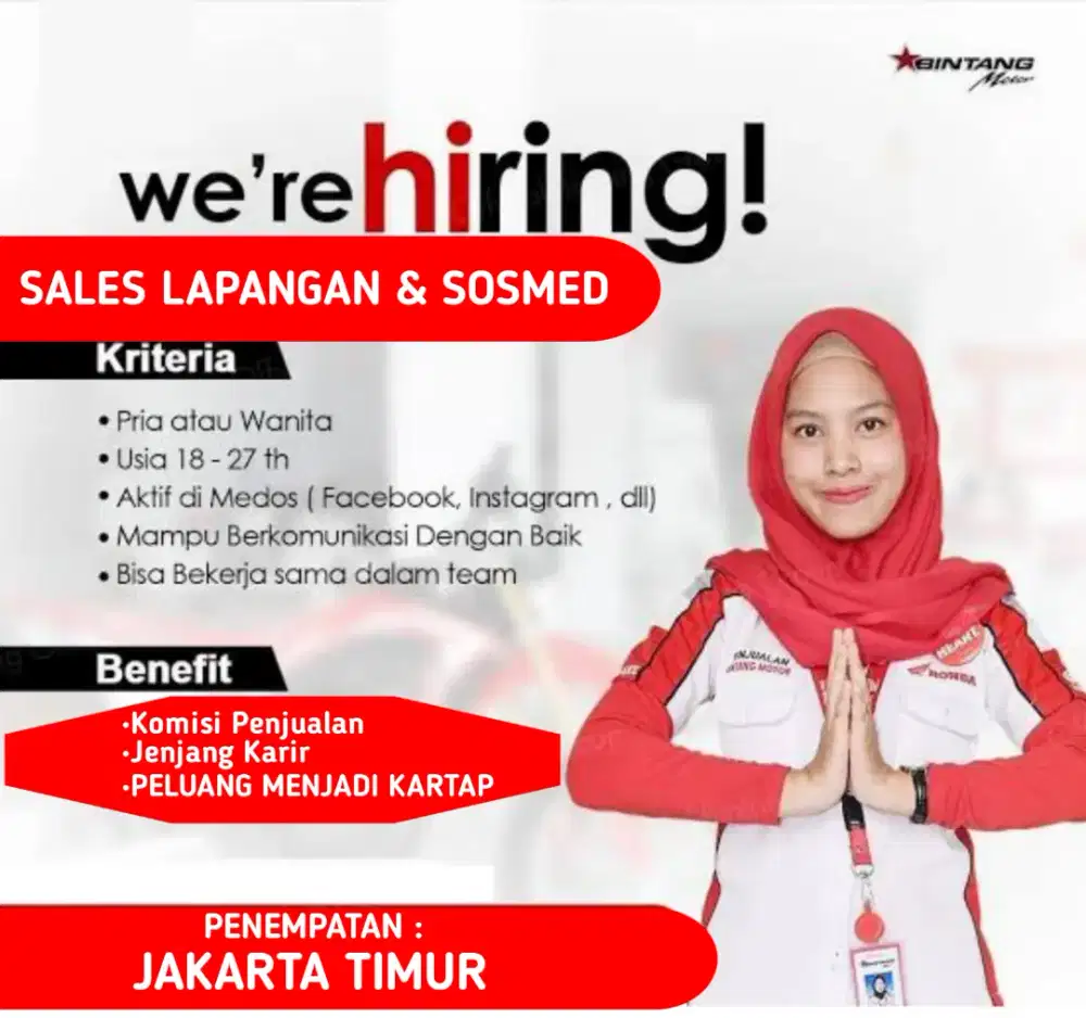 LOWONGAN TEAM LEADER SALES & MARKETING HONDA BINTANG MOTOR JAKARTA
