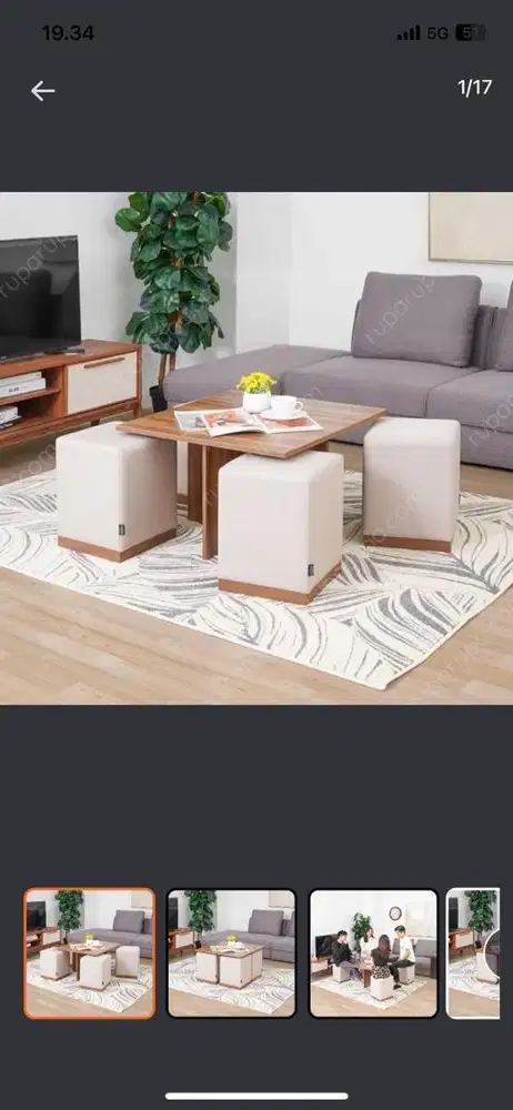 Informa set 5 pcs Malvin Meja Tamu dan Bangku