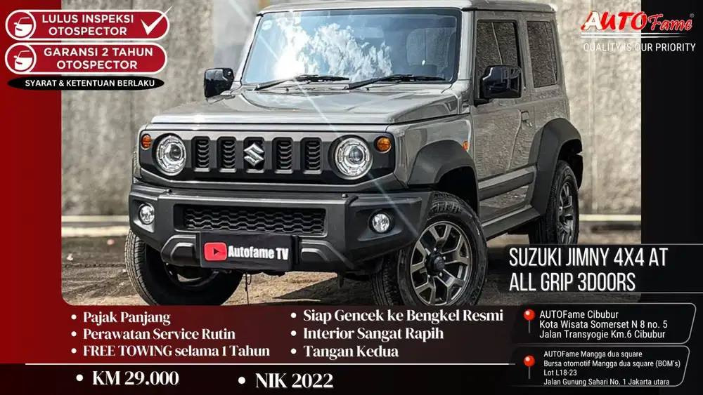 Suzuki Jimny 4x4 AT All Grip 3 Pintu 3doors NIK 2022 Silky Silver On B