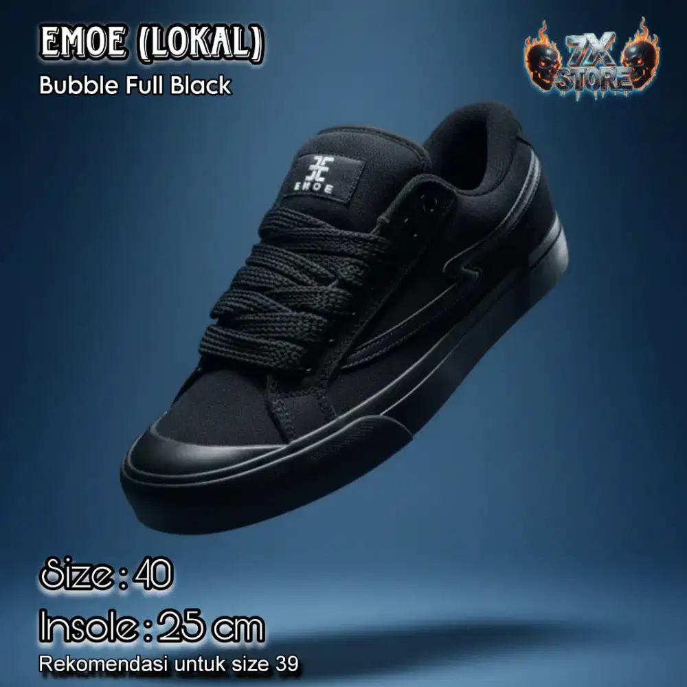 SEPATU SNEAKERS PRIA/WANITA CASUAL/SEKOLAH FULL BLACK HITAM TEBAL