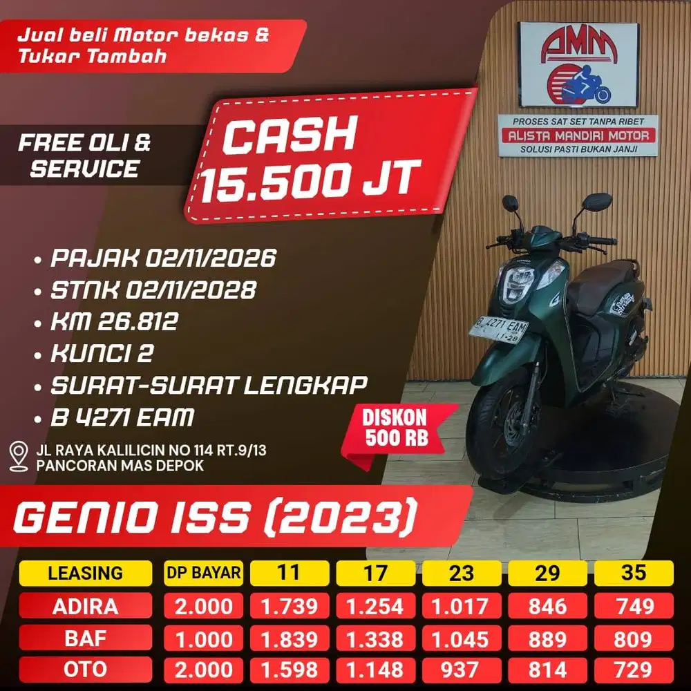 GENIO ISS PAJAK HIDUP DP 1 JT CC 0% KREDIVO TOKPED SPAYLATER INDODANA