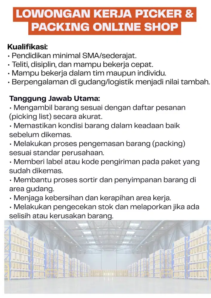 Staff Picker dan Packer Onlineshop