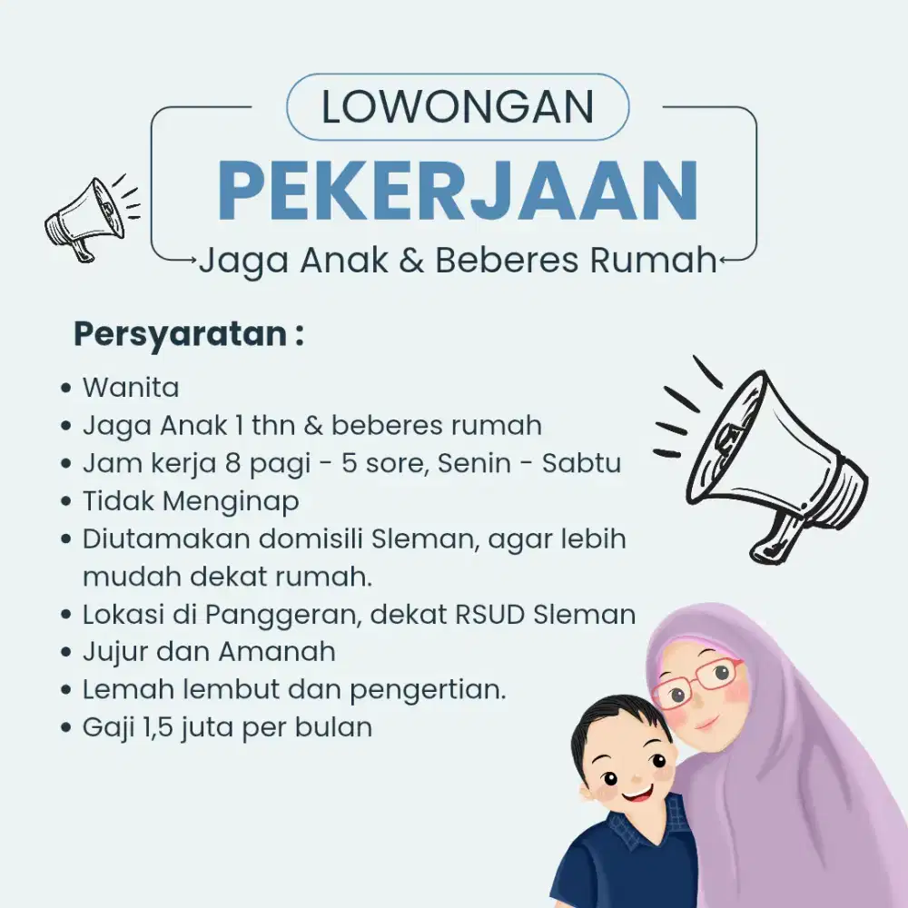 Lowongan Kerja Jaga Anak dan Beberes Rumah di Sleman