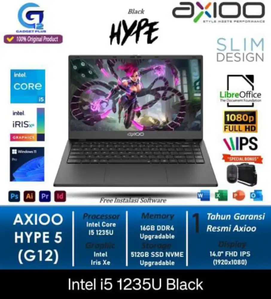 Laptop axioo intel i5 1235u ram 16GB SSD 512