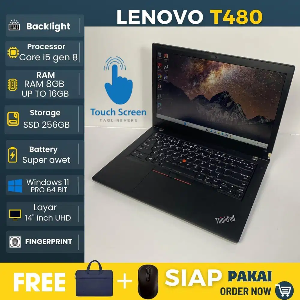 Laptop Lenovo T480 Intel Core i5 gen 8 Ram 8GB SSD 256GB Touchscreen