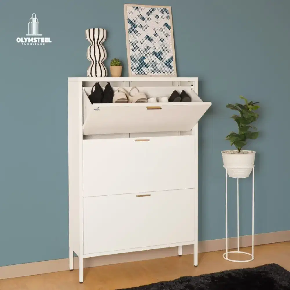 Lemari sepatu bahan besi plat merk Olymsteel tebal & kokoh