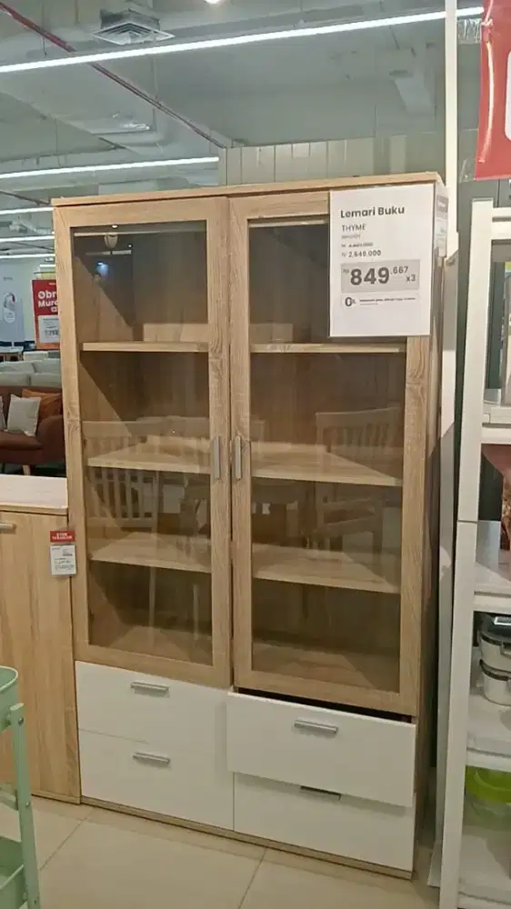 THYME BOOKCASE 2 DRAWERS+ 4 DOORS OAK