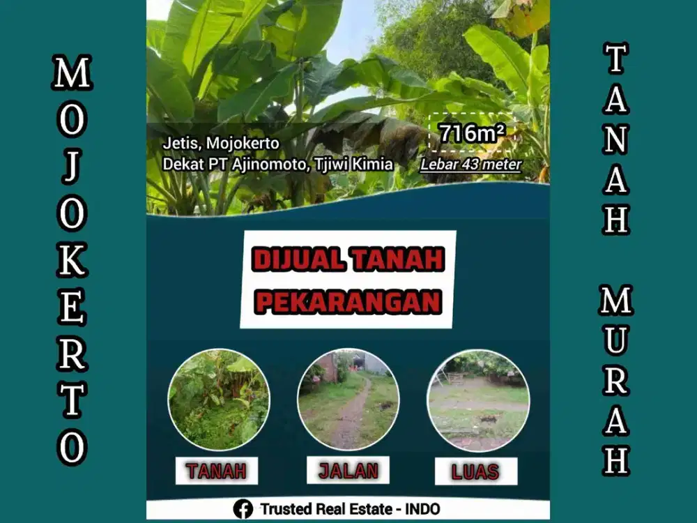 Dijual Tanah Pekarangan Luas Dekat Kota Mojokerto