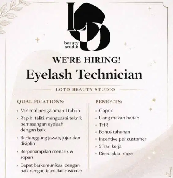 Eyelash Technician (Min. 1 Tahun)