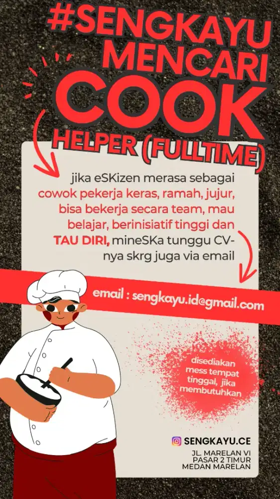 Cook Helper / Kitchen Staff Coffeeshop SENGKAYU Coffee Medan Marelan