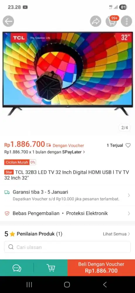 Tv Tcl 32inc baru buka box