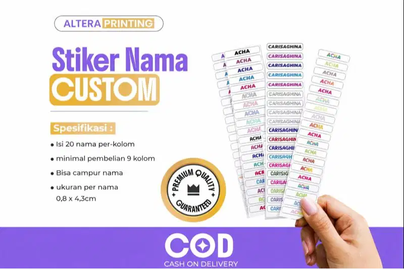 Cetak Sticker Label Nama Custom Nama / Print Stiker Nama Waterproof