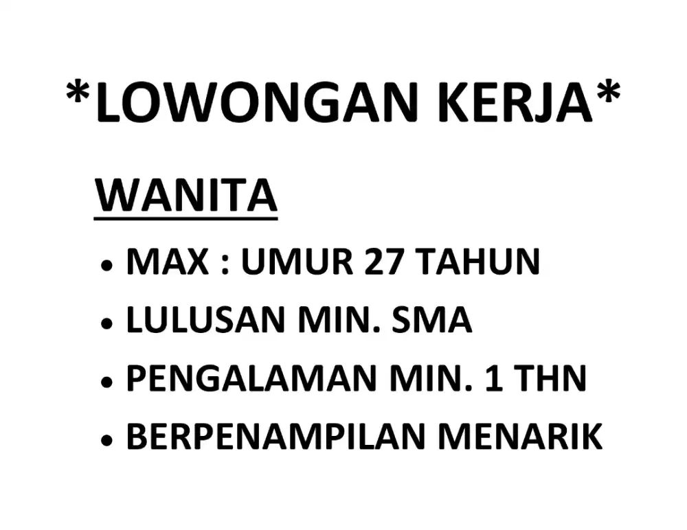 Di butuhkan segera Lowongan kerja cewek