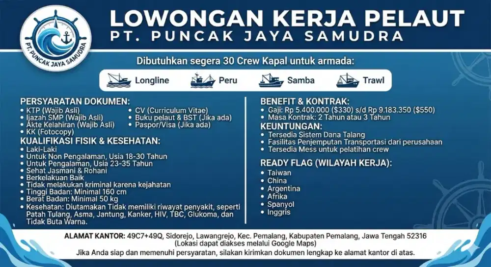 LOWONGAN PEKERJAAN CREW KAPAL