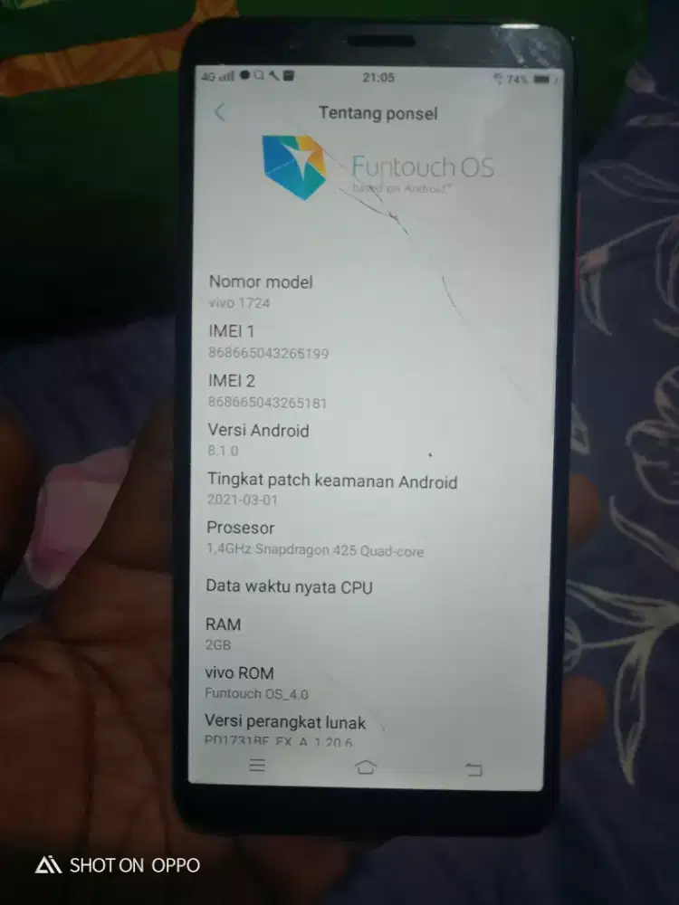 punya hp Vivo 1724/Vivo y71 ram 2/16 minus tc aja retak ketikan normal